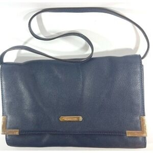Michael Kors Navy Leather Envelope Purse Clutch Shoulder Bag AJ 1410 Snap Close